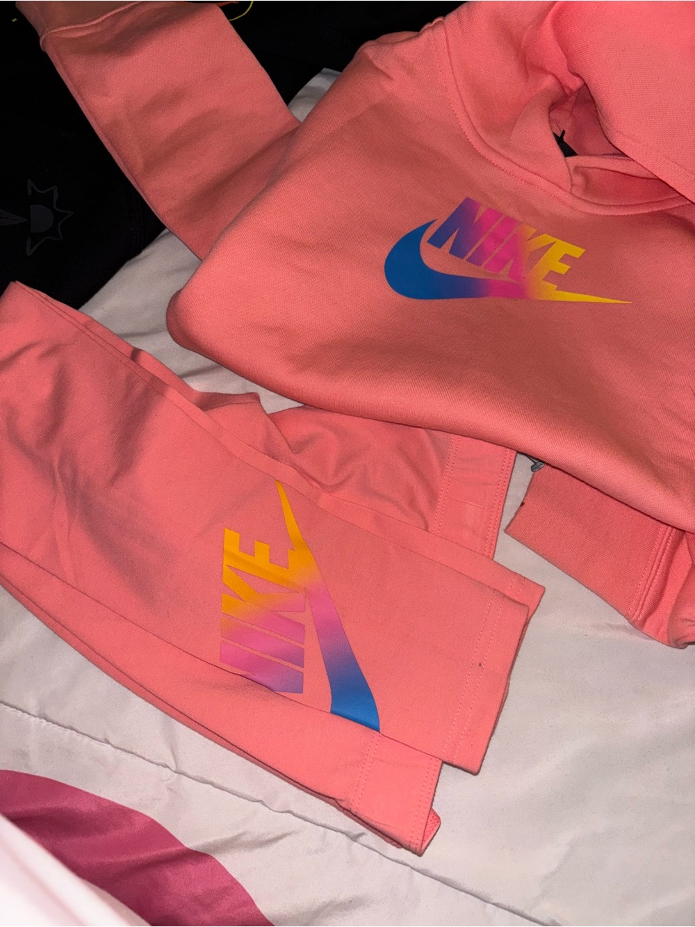 Nike Coral Kids' Sweatshirt and leggings Set with Multicolor Gradient Logos
